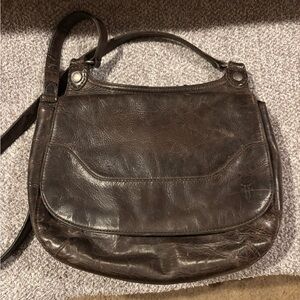 Frye Distressed Brown Leather Shoulder Bag with Flap